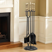 Fireplace Tool Set, 5 PCS Fire Tool Set and Holder with Five-Prong Stand, Tongs, Ash Shovel, Brush, Fire V952-BLGJTJ5JTWZGPZ6MX001V0