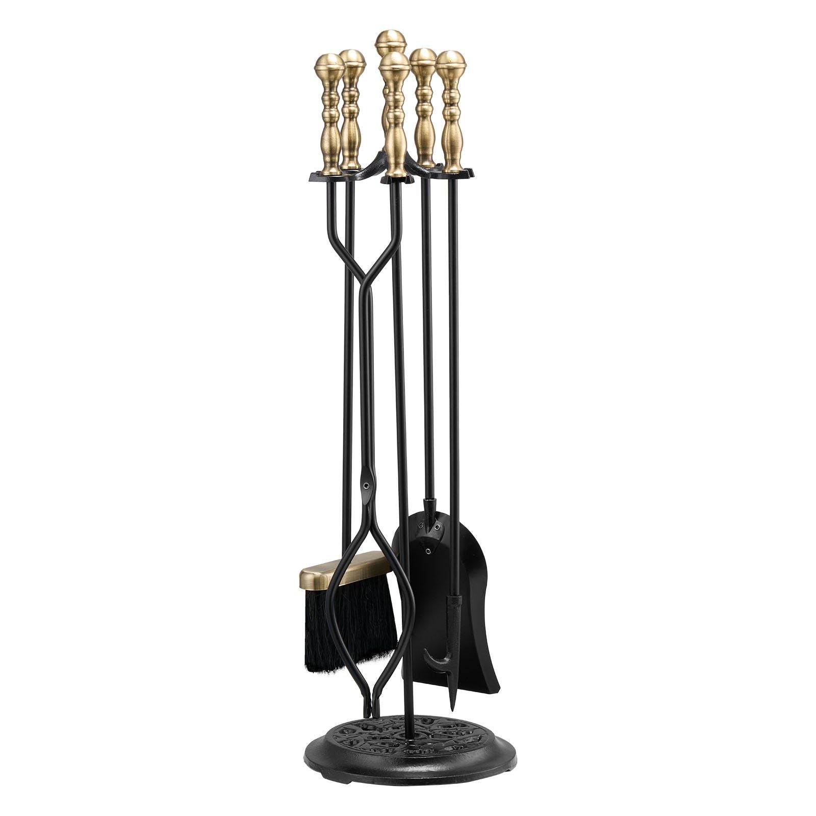 Fireplace Tool Set, 5 PCS Fire Tool Set and Holder with Five-Prong Stand, Tongs, Ash Shovel, Brush, Fire V952-BLGJTJ5JTWZGPZ6MX001V0