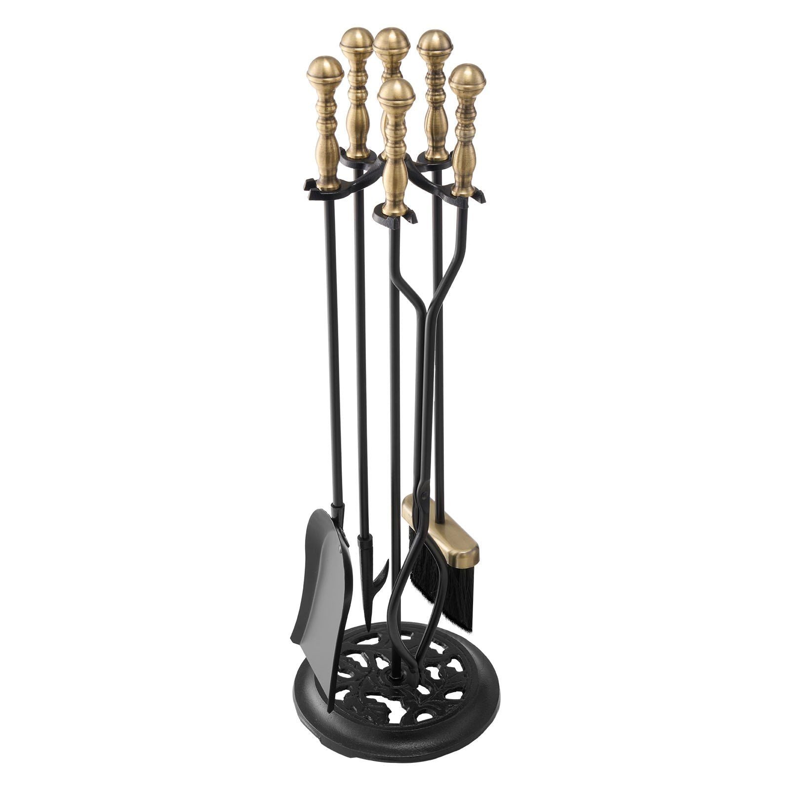 Fireplace Tool Set, 5 PCS Fire Tool Set and Holder with Five-Prong Stand, Tongs, Ash Shovel, Brush, Fire V952-BLGJTJ5JTWZGPZ6MX001V0