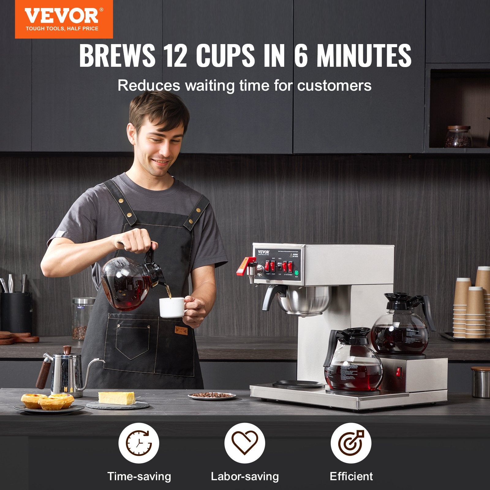 12 Cups Commercial Drip Coffee Maker with 3 Glass Carafes and 3 Warmers V952-BLHSYMSKFJ3GO2QWUV3