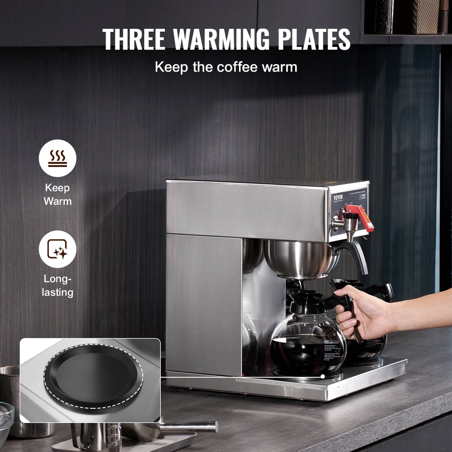 12 Cups Commercial Drip Coffee Maker with 3 Glass Carafes and 3 Warmers V952-BLHSYMSKFJ3GO2QWUV3