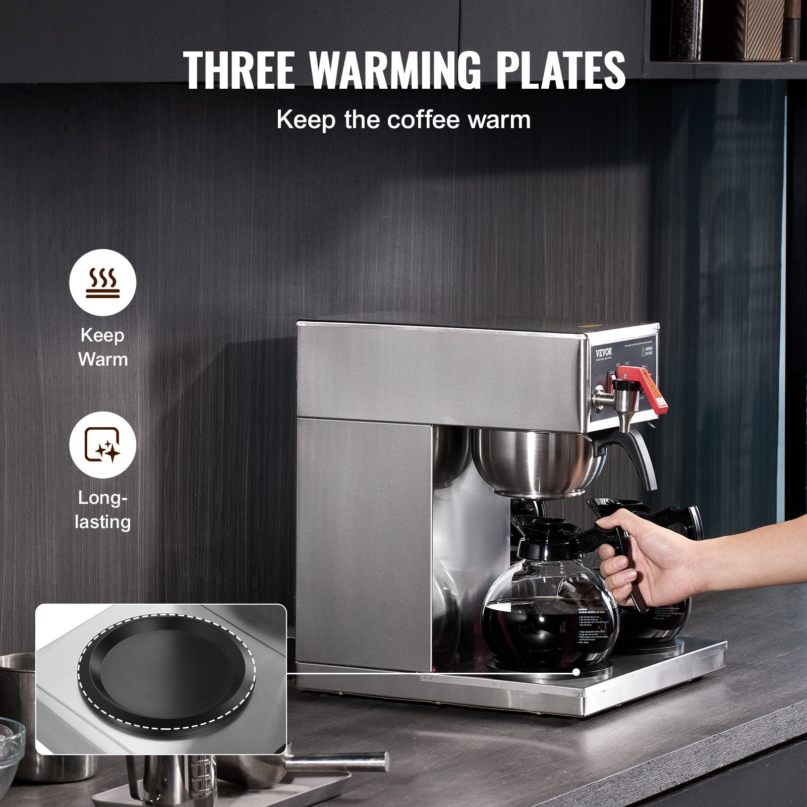 12 Cups Commercial Drip Coffee Maker with 3 Glass Carafes and 3 Warmers V952-BLHSYMSKFJ3GO2QWUV3