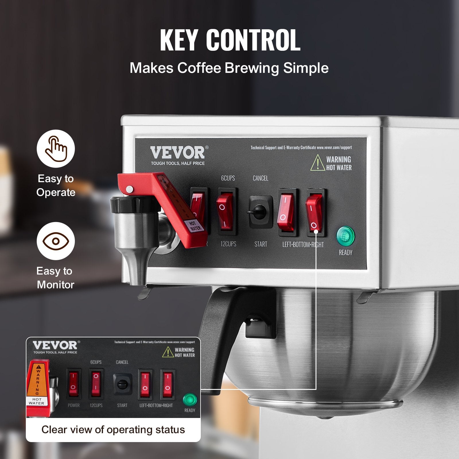12 Cups Commercial Drip Coffee Maker with 3 Glass Carafes and 3 Warmers V952-BLHSYMSKFJ3GO2QWUV3
