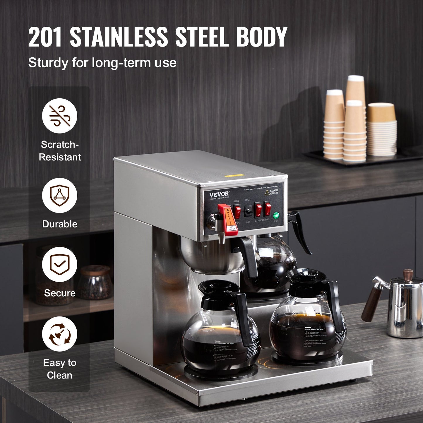 12 Cups Commercial Drip Coffee Maker with 3 Glass Carafes and 3 Warmers V952-BLHSYMSKFJ3GO2QWUV3