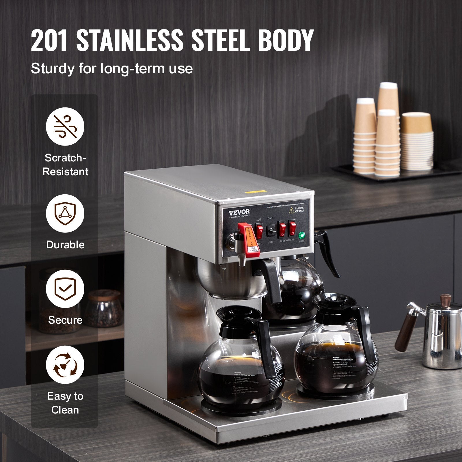 12 Cups Commercial Drip Coffee Maker with 3 Glass Carafes and 3 Warmers V952-BLHSYMSKFJ3GO2QWUV3