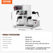 12 Cups Commercial Drip Coffee Maker with 3 Glass Carafes and 3 Warmers V952-BLHSYMSKFJ3GO2QWUV3