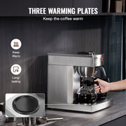 12 Cups Commercial Drip Coffee Maker with 3 Glass Carafes and 3 Warmers V952-BLHSYMSKFJ3GTVTPSV3