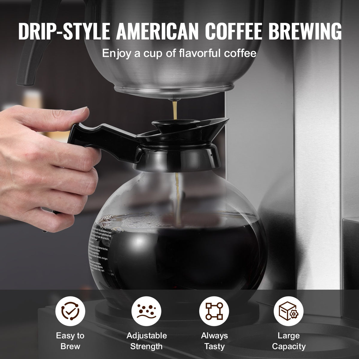 12 Cups Commercial Drip Coffee Maker with 3 Glass Carafes and 3 Warmers V952-BLHSYMSKFJ3GTVTPSV3