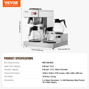 12 Cups Commercial Drip Coffee Maker with 3 Glass Carafes and 3 Warmers V952-BLHSYMSKFJ3GTVTPSV3