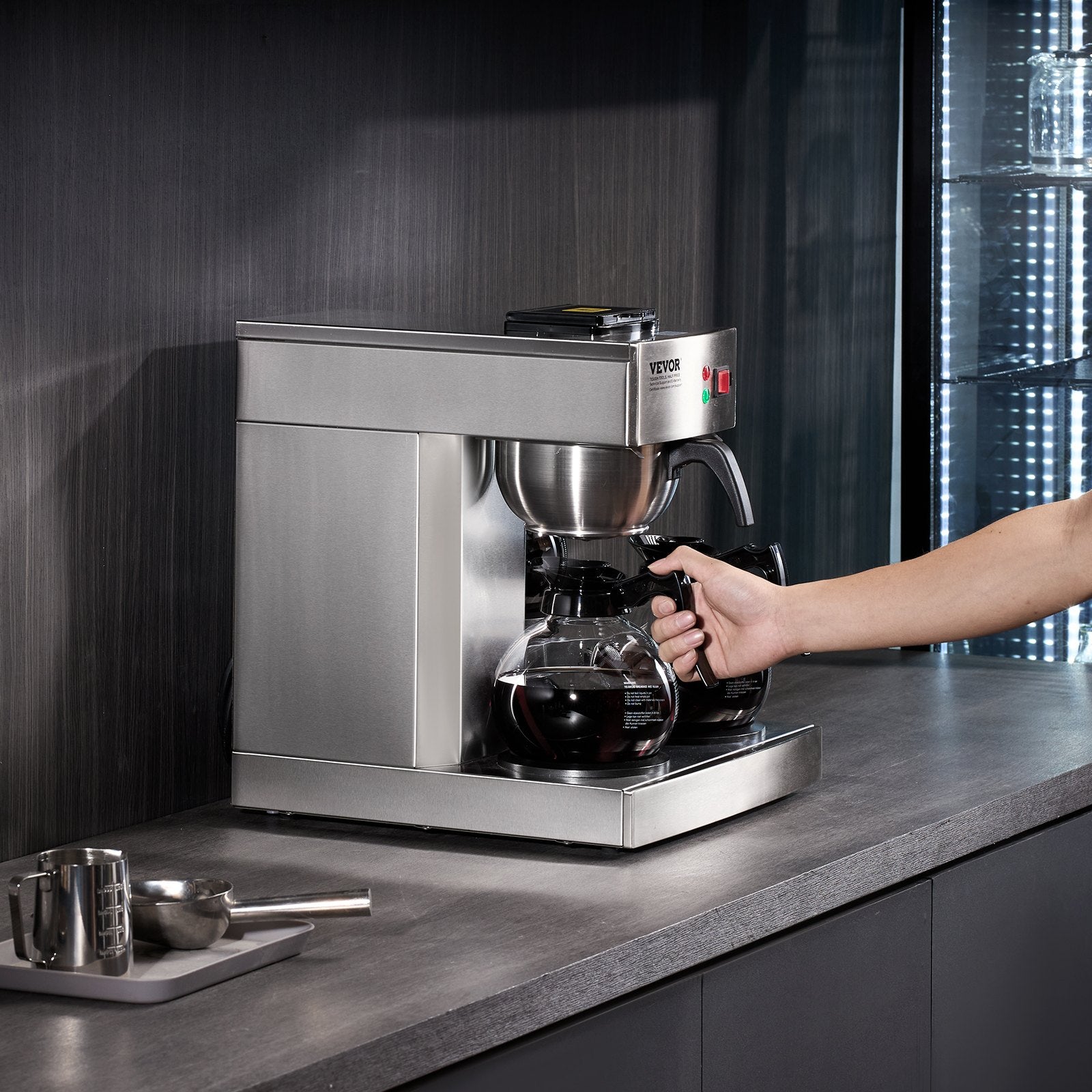 12 Cups Commercial Drip Coffee Maker with 3 Glass Carafes and 3 Warmers V952-BLHSYMSKFJ3GTVTPSV3