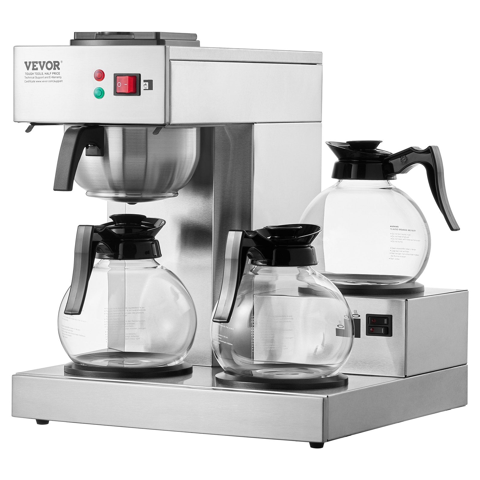 12 Cups Commercial Drip Coffee Maker with 3 Glass Carafes and 3 Warmers V952-BLHSYMSKFJ3GTVTPSV3