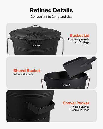 Ash Bucket, 4 PCS with Lid, Shovel, Broom and Gloves, Metal Fireplace Charcoal Bucket and Ash Can, 9.8L Large V952-BLHT4JTDGYXTGG4LL001V0