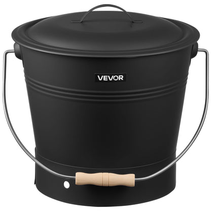 Ash Bucket, 4 PCS with Lid, Shovel, Broom and Gloves, Metal Fireplace Charcoal Bucket and Ash Can, 9.8L Large V952-BLHT4JTDGYXTGG4LL001V0