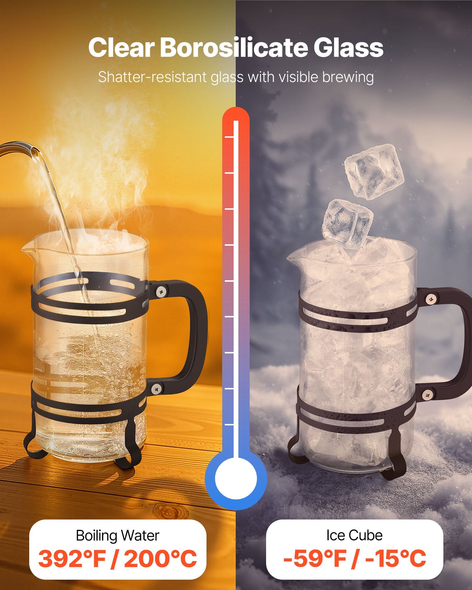 French Press Coffee Maker, 1 Liter Borosilicate Glass Coffee Press Tea Maker with Stainless Steel Filter, V952-BLKFYHBLHS1LJILTH001V0