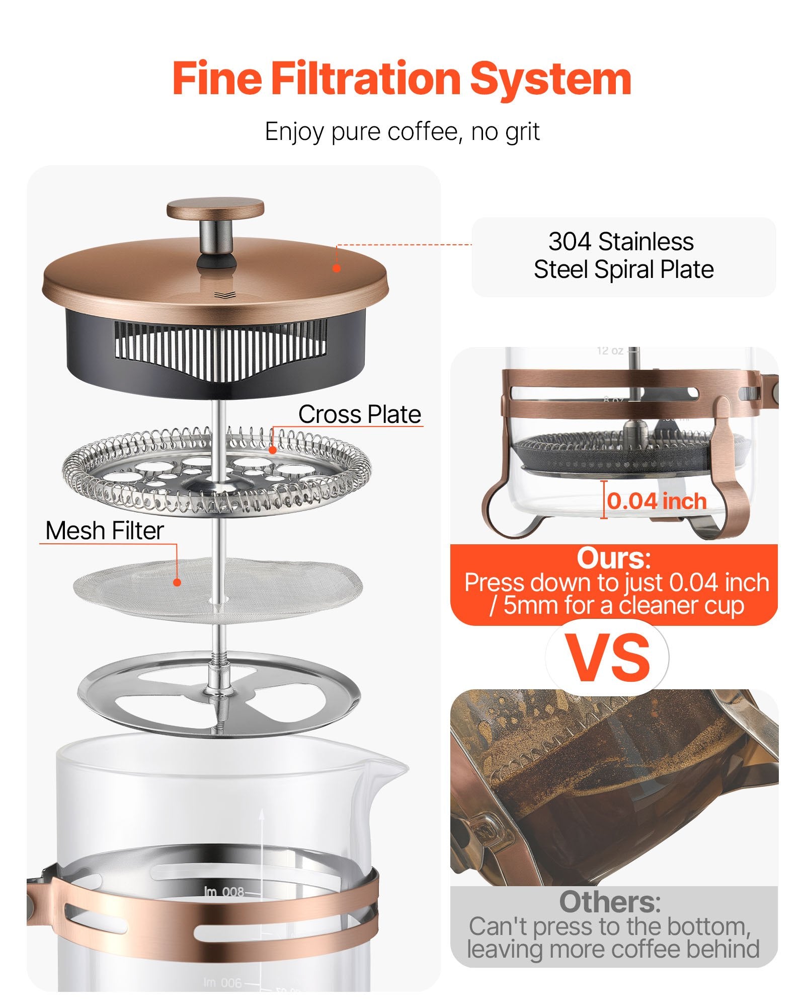French Press Coffee Maker, 1 Liter Borosilicate Glass Coffee Press Tea Maker with Stainless Steel Filter, V952-BLKFYHBLTS1LRMG1V001V0