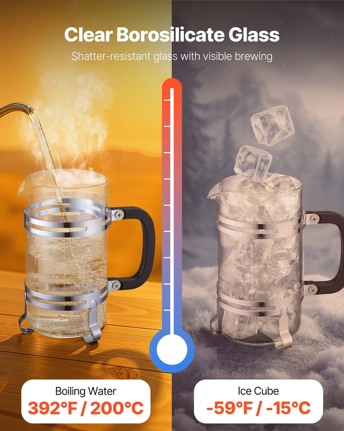 French Press Coffee Maker, 1 Liter Borosilicate Glass Coffee Press Tea Maker with Stainless Steel Filter, V952-BLKFYHBLYS1L1ITCZ001V0