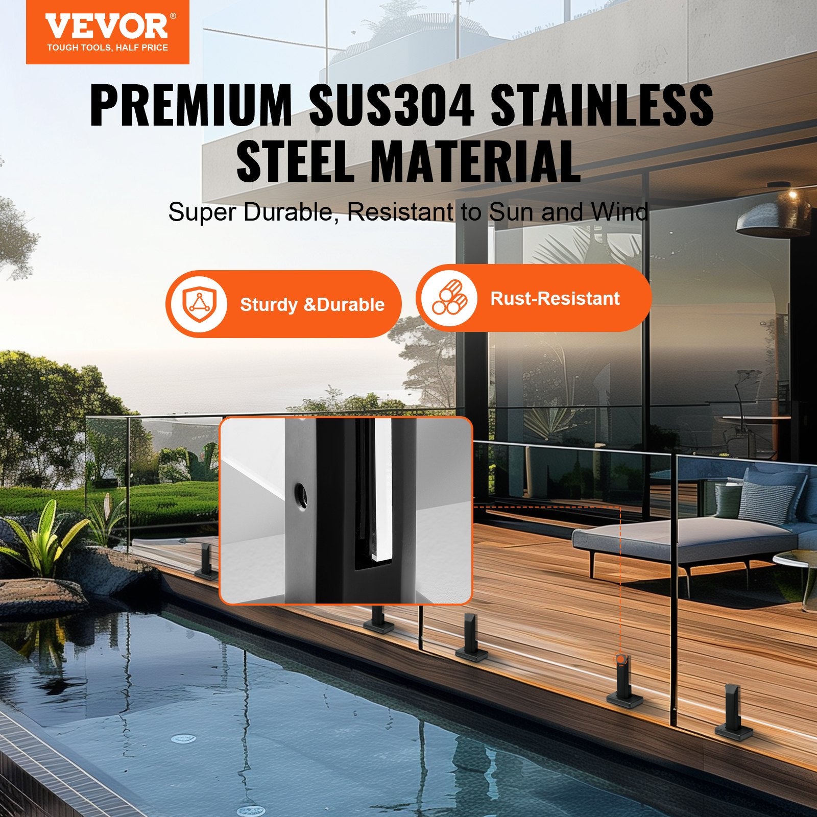 Glass Clamp, 10 PCS Square Glass Railing Bracket for 0.31 "-0.47 " Tempered Glass, 304 Stainless Steel Glass V952-BLLGJHSFXPT1QW8PAV0