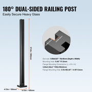 Glass Clamp 37.4" H Railing Bracket for 0.39 "-0.47 " Glass Black Black V952-BLLGZHS95CM1MKWL1V0