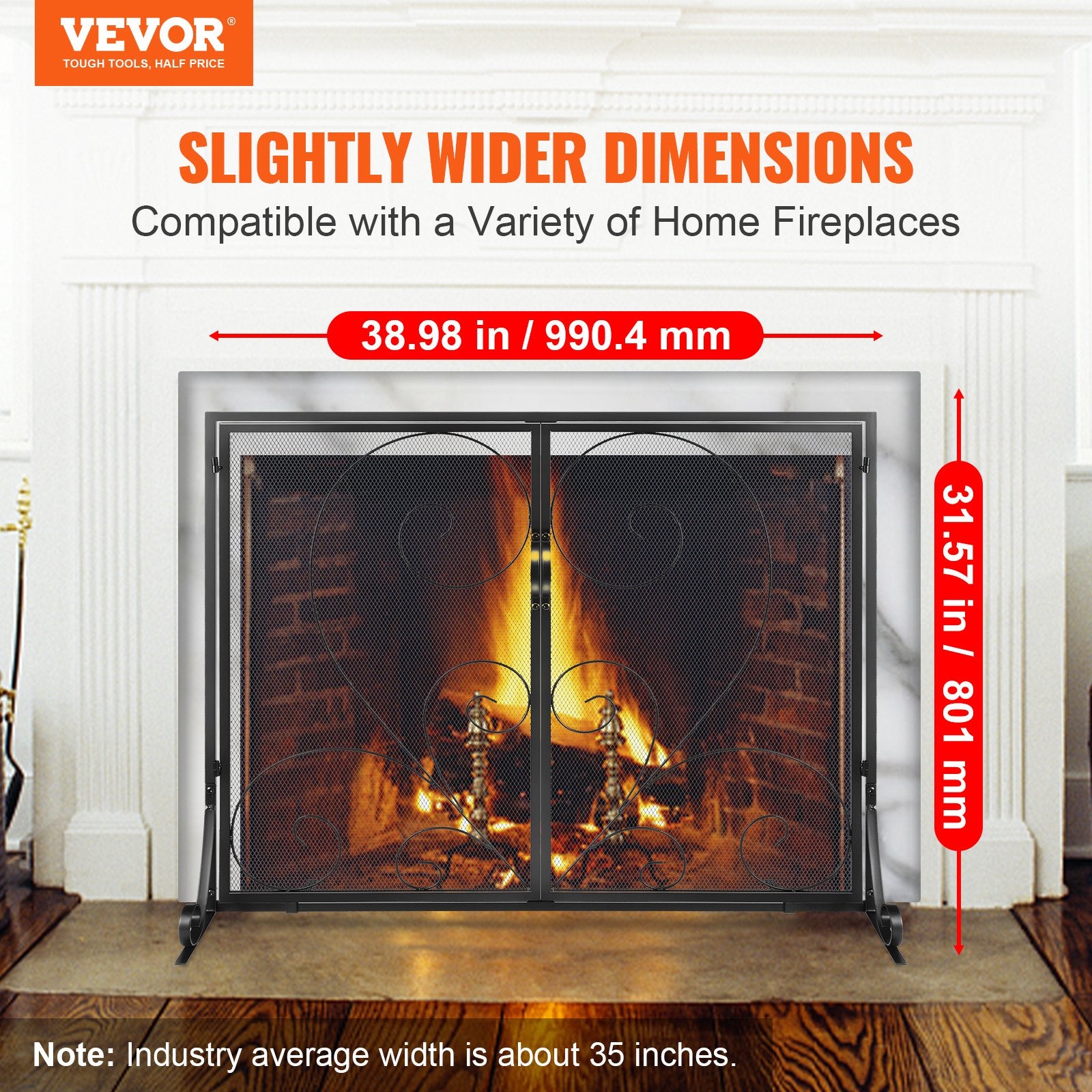 990x802MM Fireplace Screen 2-Panel Iron Mesh Spark Guard Vintage Black V952-BLMHSFG3545I88ME6V0