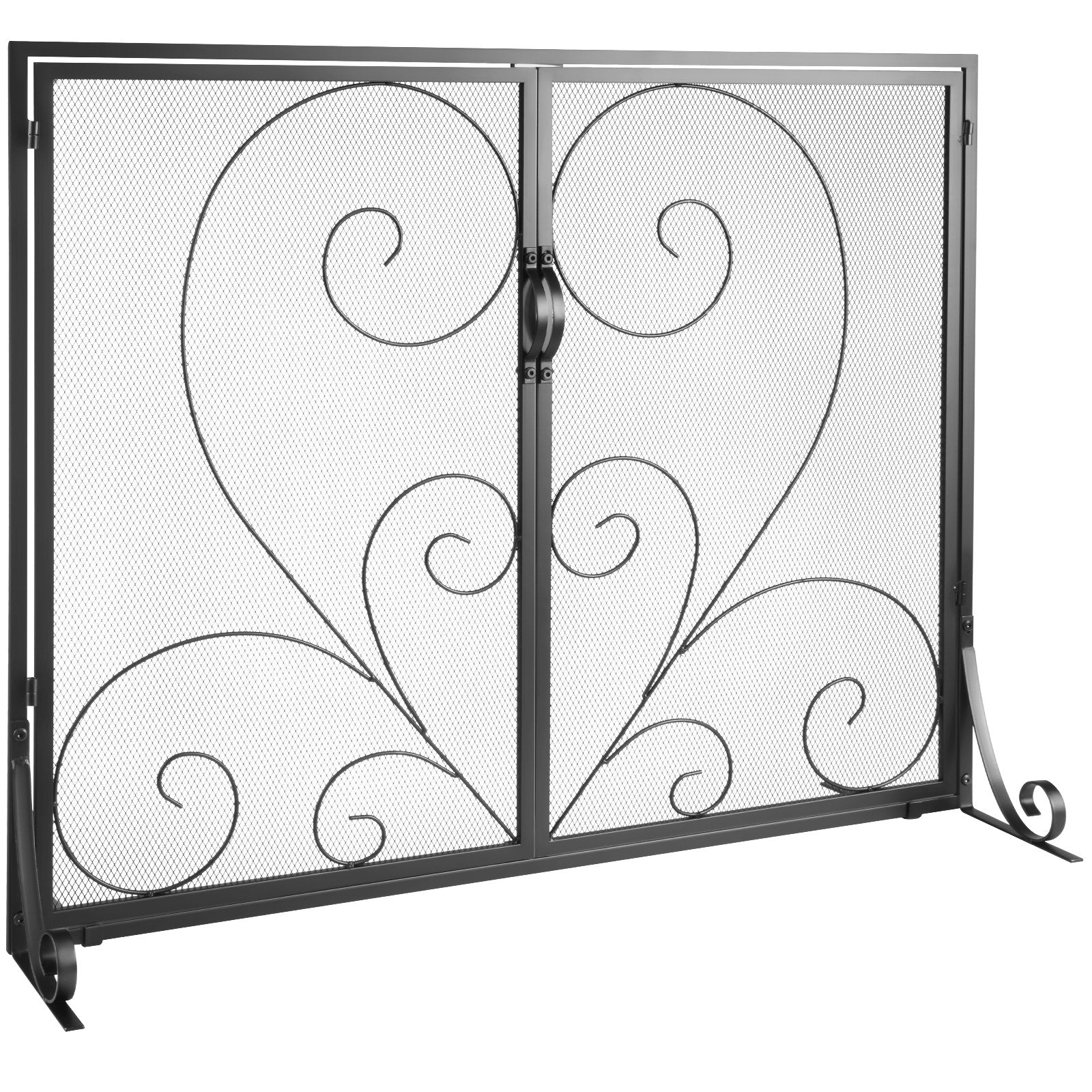 990x802MM Fireplace Screen 2-Panel Iron Mesh Spark Guard Vintage Black V952-BLMHSFG3545I88ME6V0