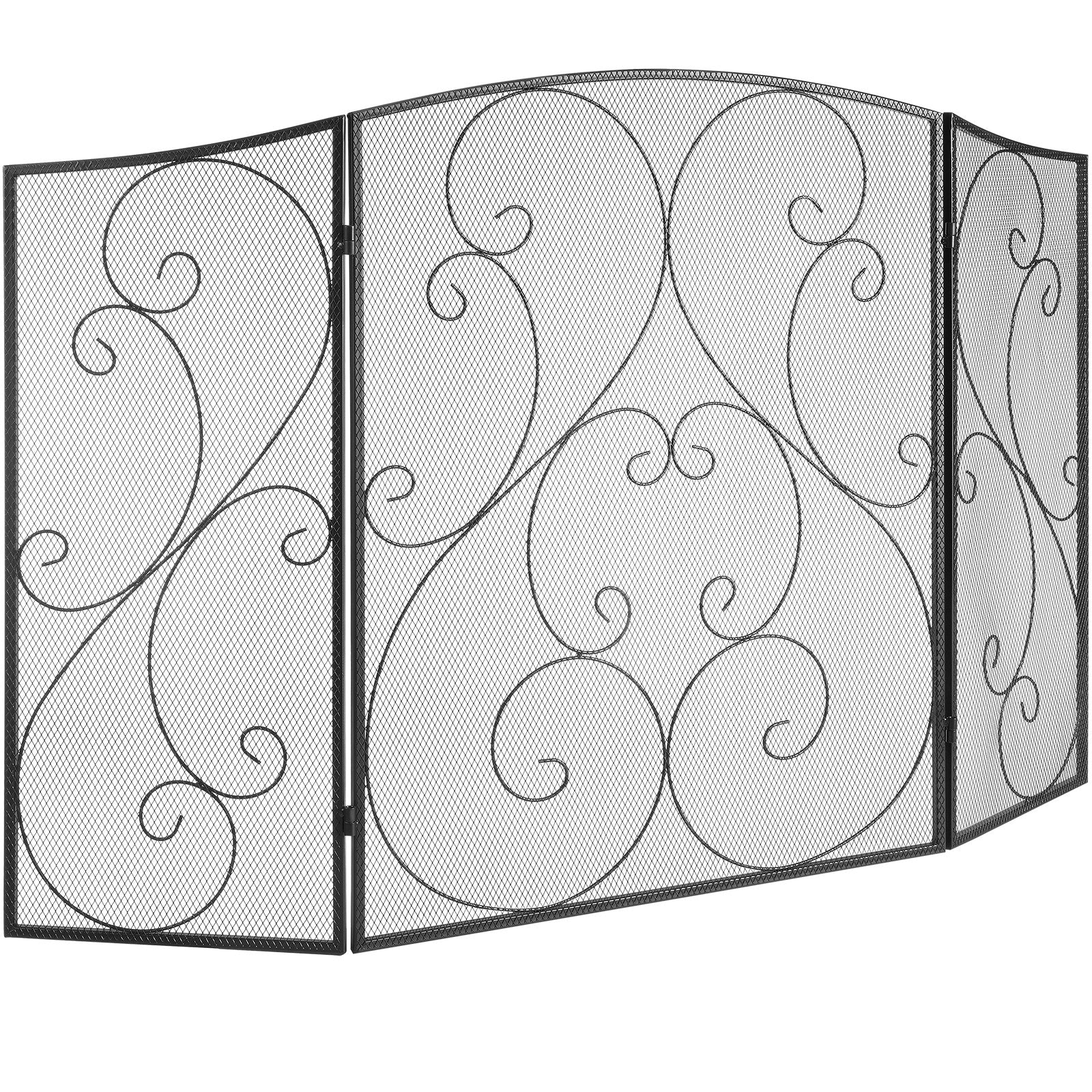 Fireplace Screen 3 Panel, Sturdy Iron Mesh Fireplace Screen, 122(L)x76.7(H)CM Spark Guard Cover, No Assembly V952-BLMHSFG4555I9GTXEV0