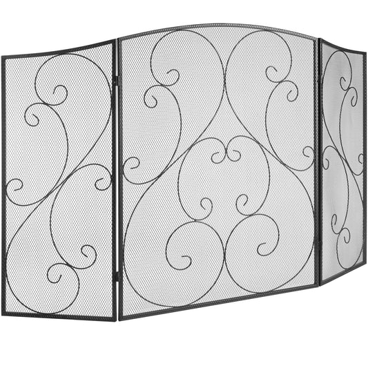 Fireplace Screen 3 Panel, Sturdy Iron Mesh Fireplace Screen, 122(L)x76.7(H)CM Spark Guard Cover, No Assembly V952-BLMHSFG4555I9GTXEV0