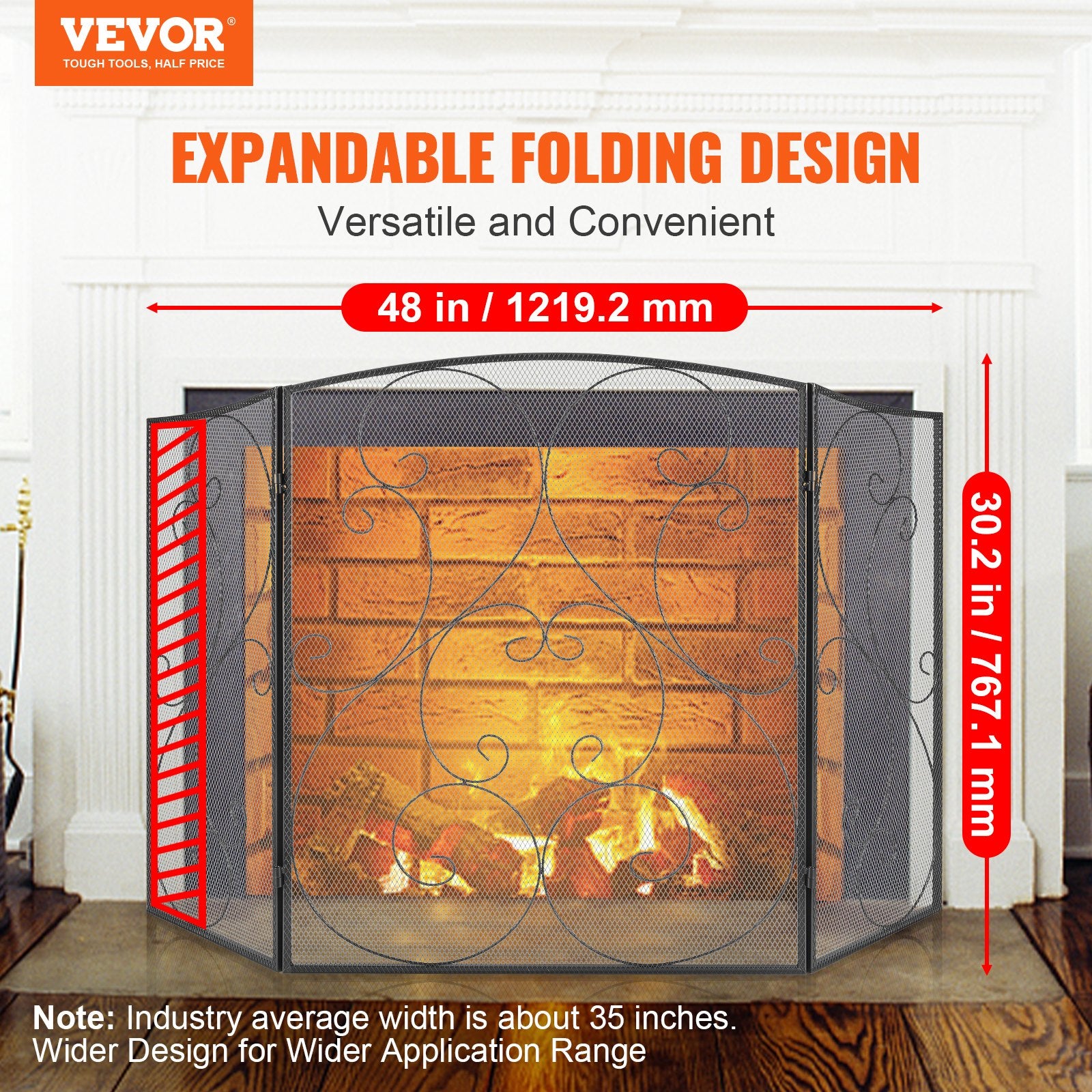 Fireplace Screen 3 Panel, Sturdy Iron Mesh Fireplace Screen, 122(L)x76.7(H)CM Spark Guard Cover, No Assembly V952-BLMHSFG4555I9GTXEV0