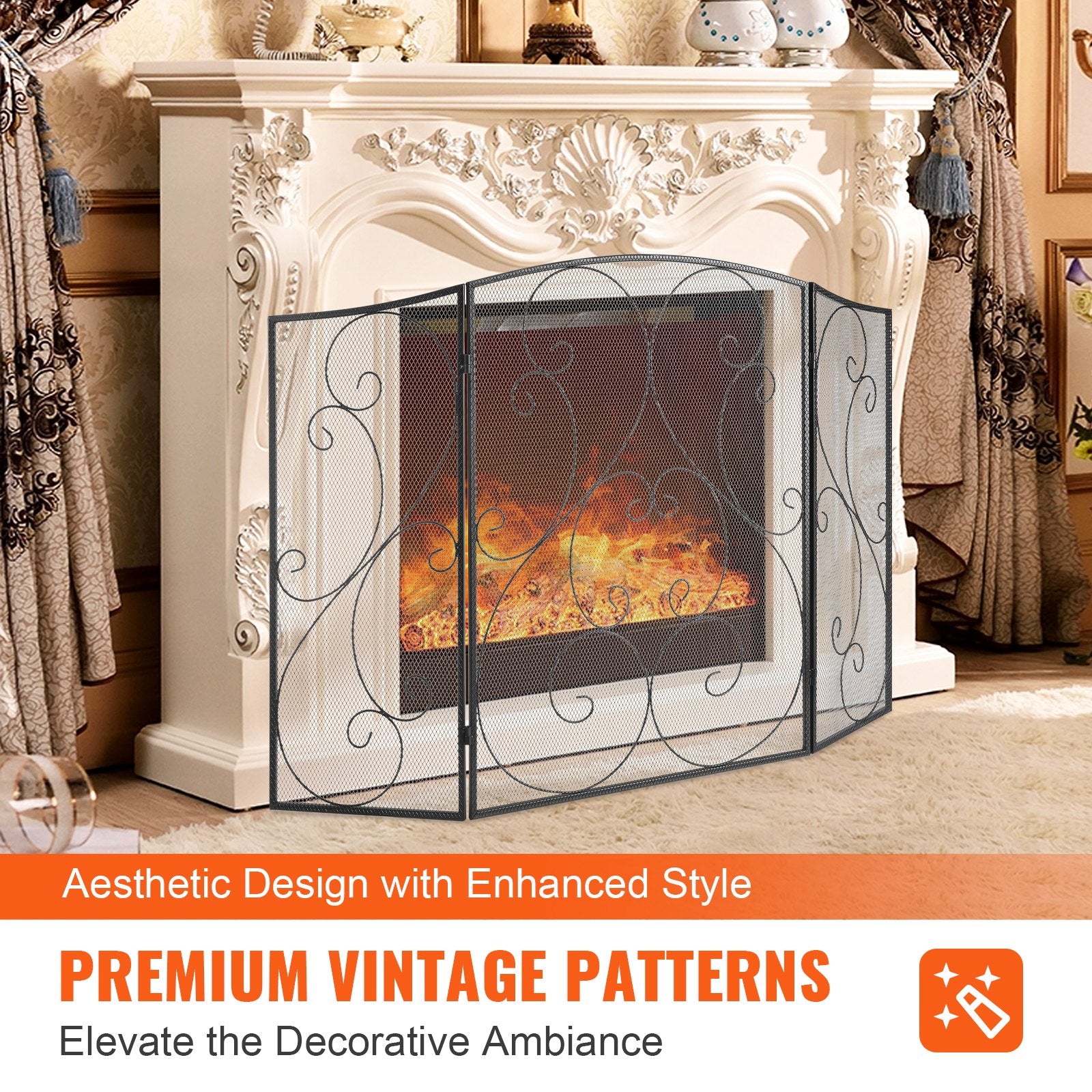 Fireplace Screen 3 Panel, Sturdy Iron Mesh Fireplace Screen, 122(L)x76.7(H)CM Spark Guard Cover, No Assembly V952-BLMHSFG4555I9GTXEV0