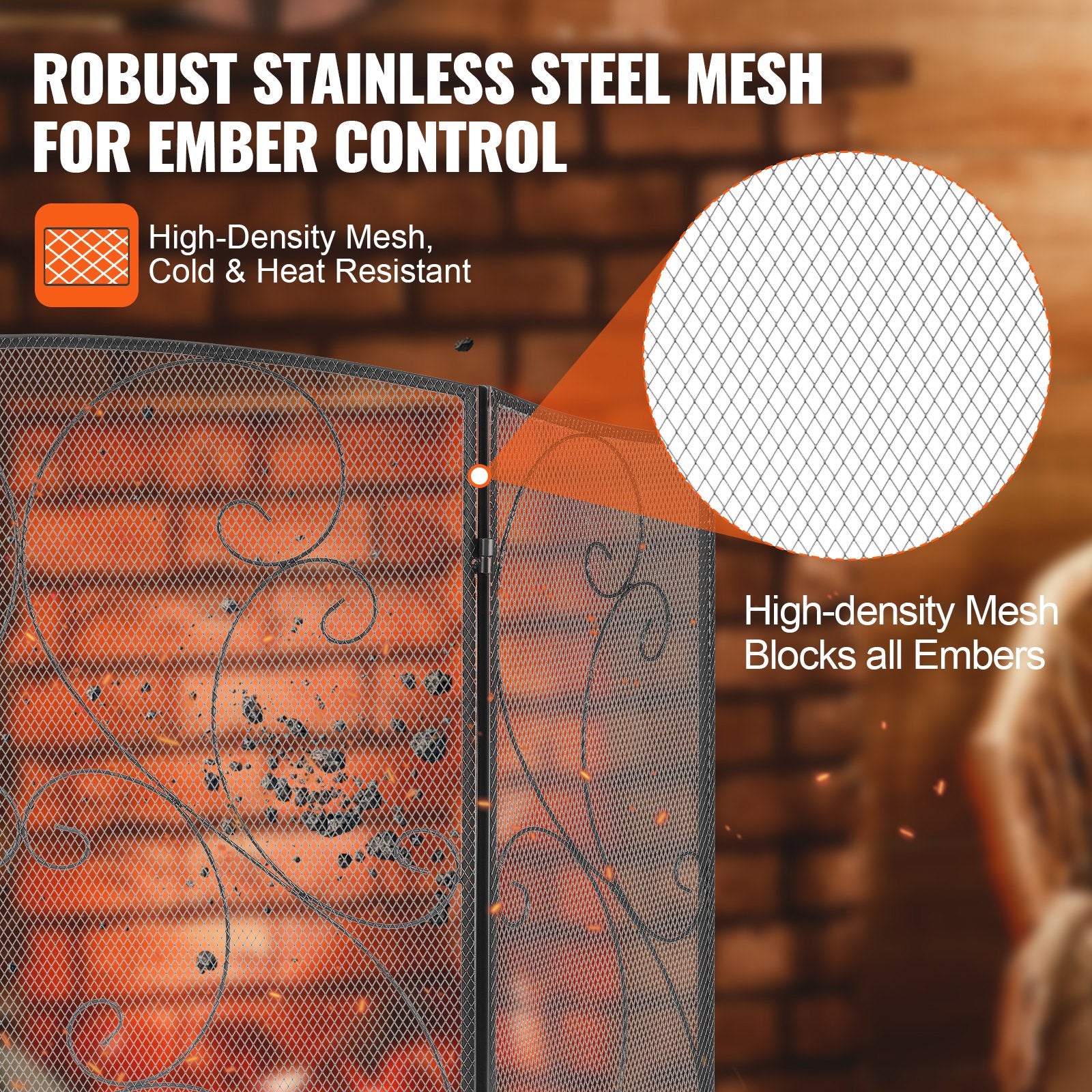 Fireplace Screen 3 Panel, Sturdy Iron Mesh Fireplace Screen, 122(L)x76.7(H)CM Spark Guard Cover, No Assembly V952-BLMHSFG4555I9GTXEV0
