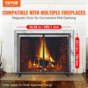 Fireplace Screen 1 Panel with Door, Sturdy Iron Mesh Fireplace Screen, 990(L) x780(H)MM Spark Guard Cover, V952-BLMHSJY3545I44JO4V0