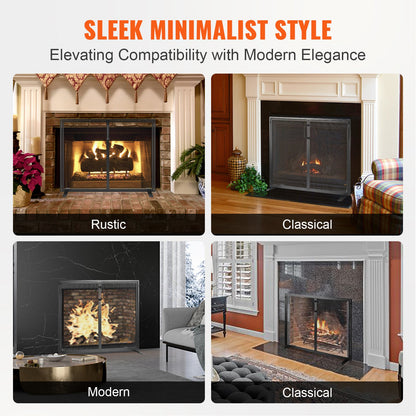 Fireplace Screen 1 Panel with Door, Sturdy Iron Mesh Fireplace Screen, 990(L) x780(H)MM Spark Guard Cover, V952-BLMHSJY3545I44JO4V0