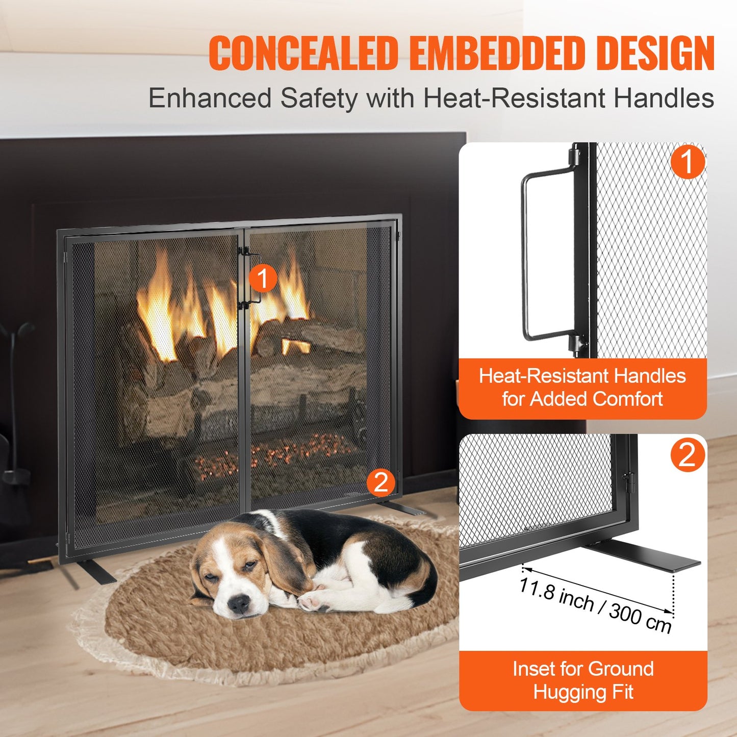 Fireplace Screen 1 Panel with Door, Sturdy Iron Mesh Fireplace Screen, 990(L) x780(H)MM Spark Guard Cover, V952-BLMHSJY3545I44JO4V0