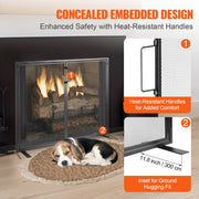 Fireplace Screen 1 Panel with Door, Sturdy Iron Mesh Fireplace Screen, 990(L) x780(H)MM Spark Guard Cover, V952-BLMHSJY3545I44JO4V0