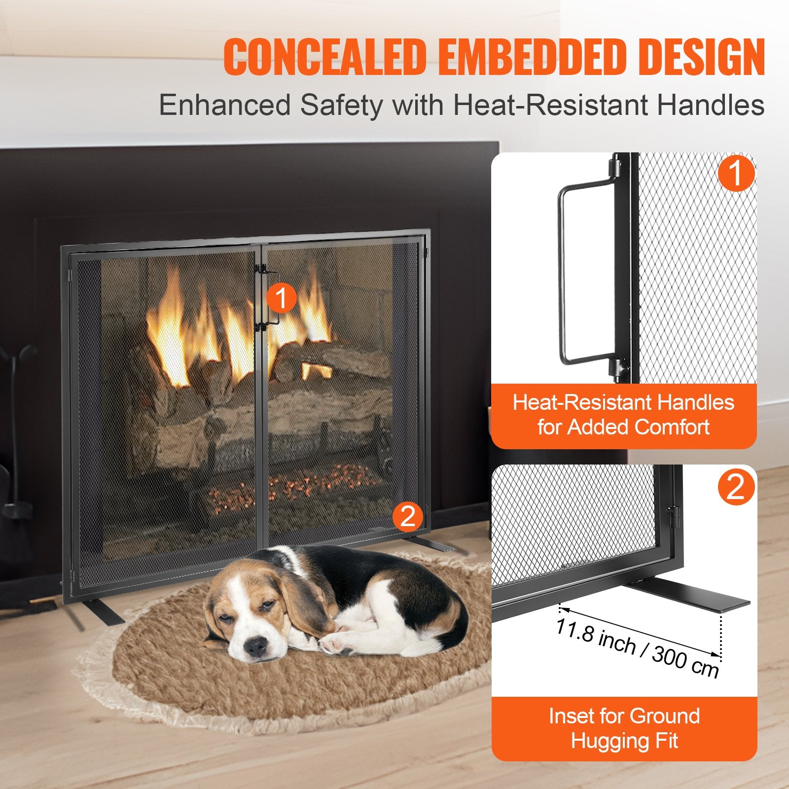 Fireplace Screen 1 Panel with Door, Sturdy Iron Mesh Fireplace Screen, 990(L) x780(H)MM Spark Guard Cover, V952-BLMHSJY3545I44JO4V0