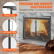 Fireplace Screen 1 Panel with Door, Sturdy Iron Mesh Fireplace Screen, 990(L) x780(H)MM Spark Guard Cover, V952-BLMHSJY3545I44JO4V0