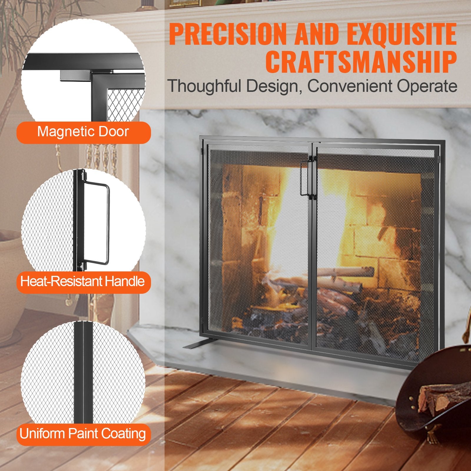 Fireplace Screen 1 Panel with Door, Sturdy Iron Mesh Fireplace Screen, 990(L) x780(H)MM Spark Guard Cover, V952-BLMHSJY3545I44JO4V0