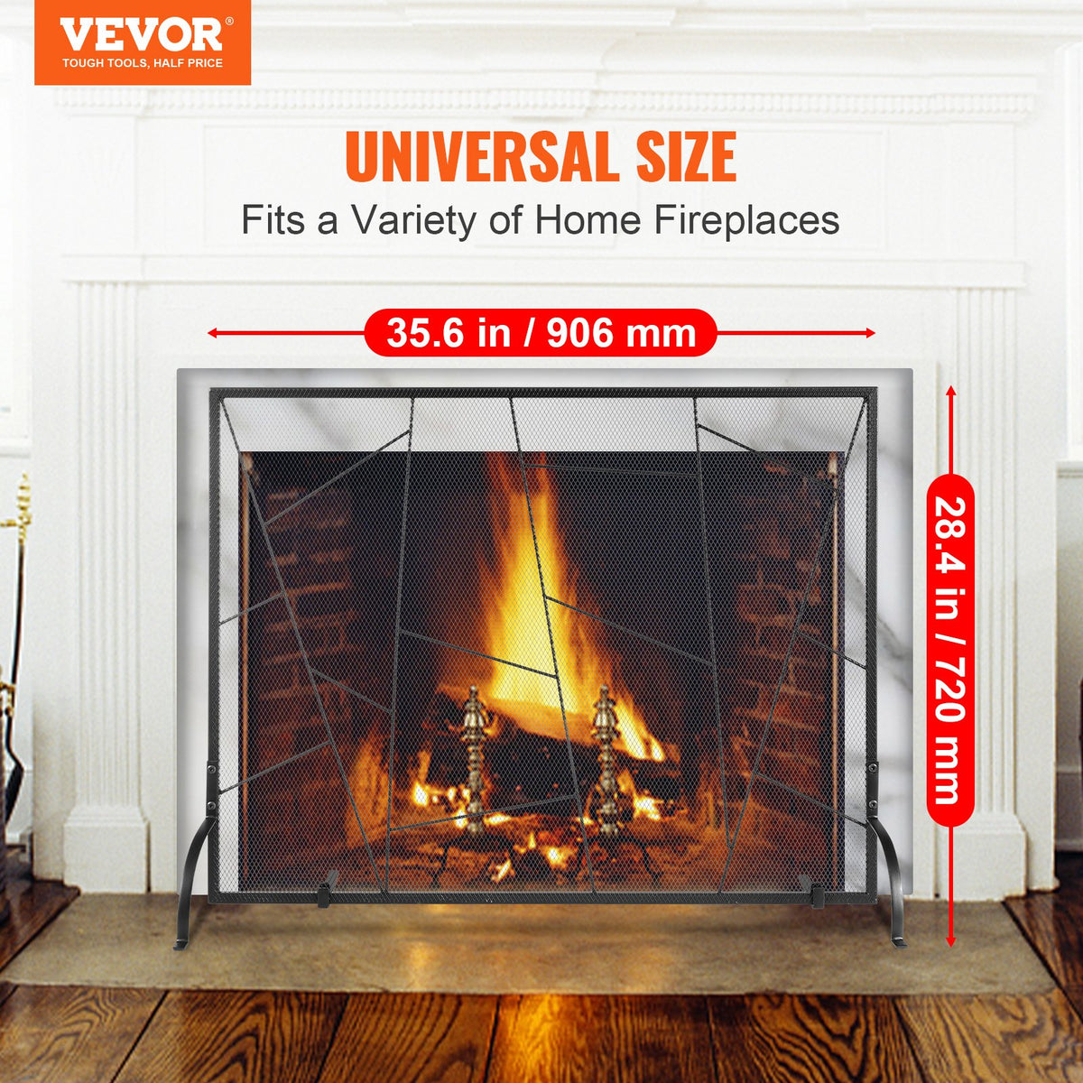 Fireplace Screen Single Panel, Sturdy Iron Mesh Fireplace Screen, 906(L) x720(H)MM Spark Guard Cover, Simple V952-BLMHSJY3545I7H0S1V0
