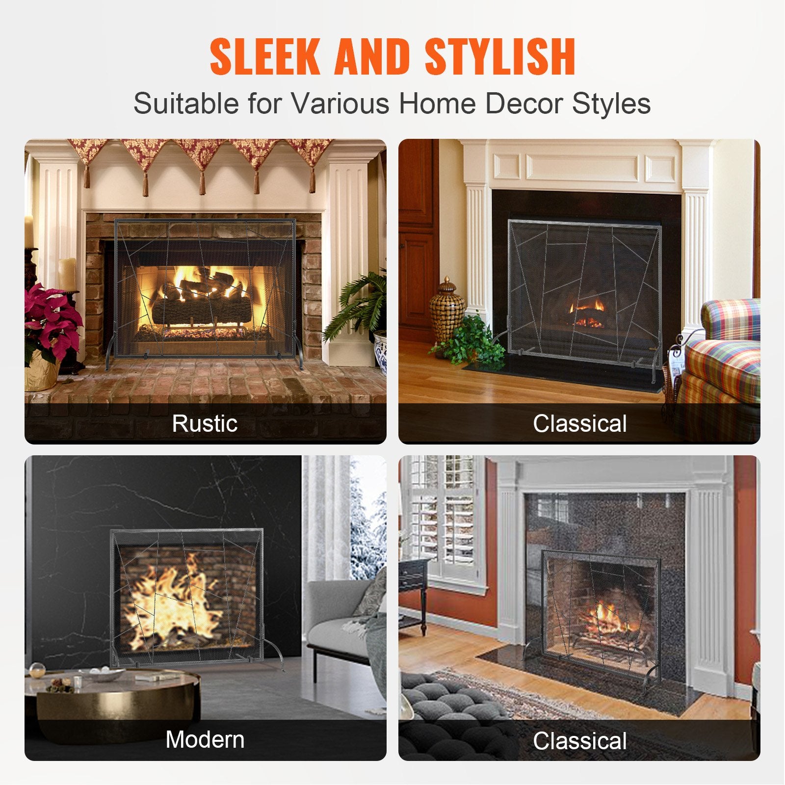 Fireplace Screen Single Panel, Sturdy Iron Mesh Fireplace Screen, 906(L) x720(H)MM Spark Guard Cover, Simple V952-BLMHSJY3545I7H0S1V0
