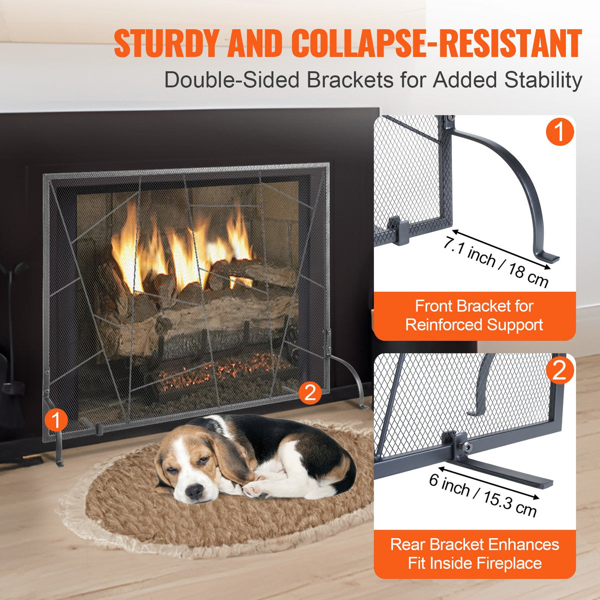 Fireplace Screen Single Panel, Sturdy Iron Mesh Fireplace Screen, 906(L) x720(H)MM Spark Guard Cover, Simple V952-BLMHSJY3545I7H0S1V0