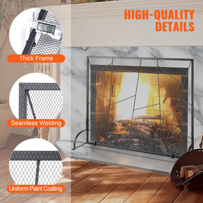 Fireplace Screen Single Panel, Sturdy Iron Mesh Fireplace Screen, 906(L) x720(H)MM Spark Guard Cover, Simple V952-BLMHSJY3545I7H0S1V0