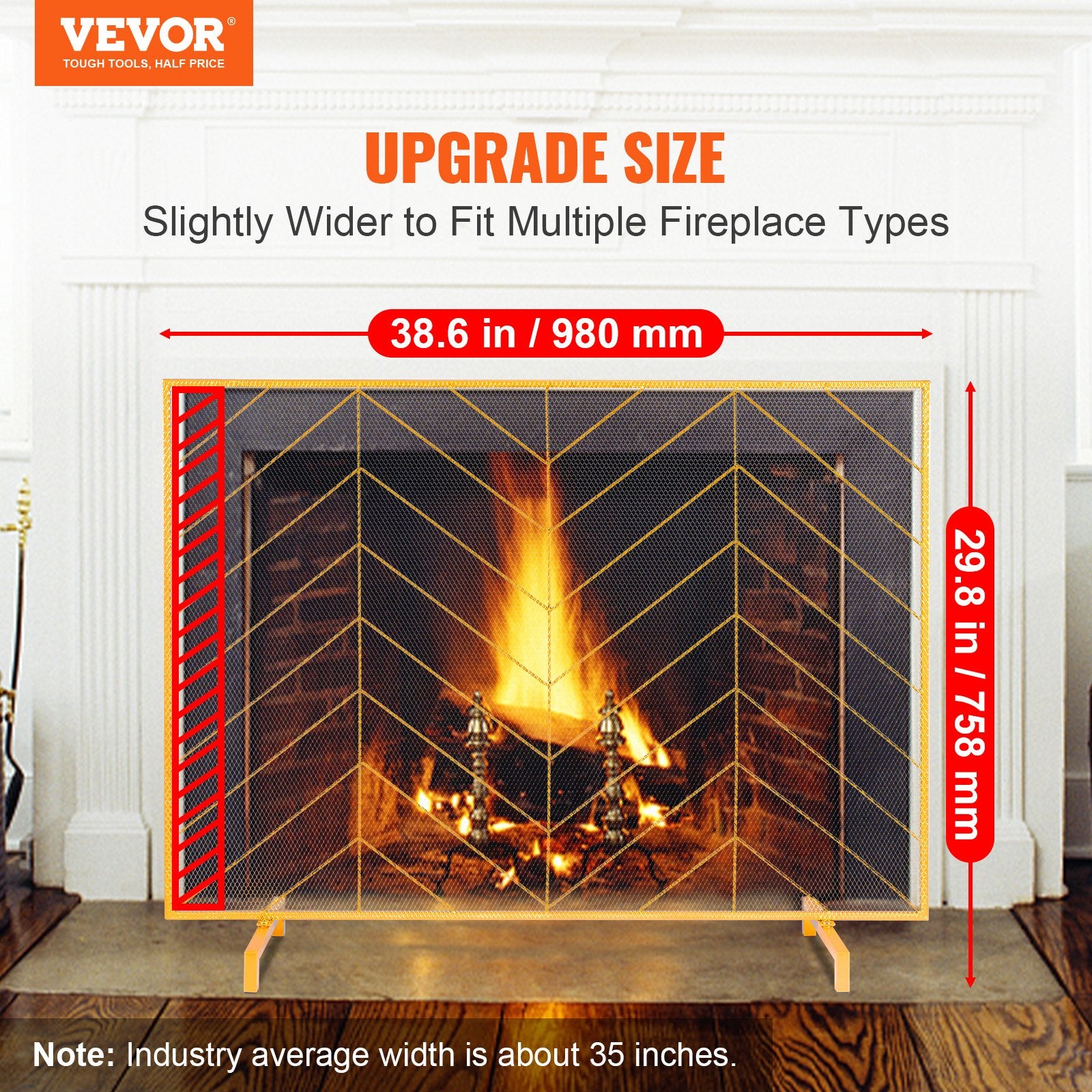 980x758MM Fireplace Screen 1-Panel Iron Mesh Spark Guard Modern Gold V952-BLMJSJY3545IAWNY0V0