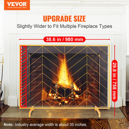 980x758MM Fireplace Screen 1-Panel Iron Mesh Spark Guard Modern Gold V952-BLMJSJY3545IAWNY0V0