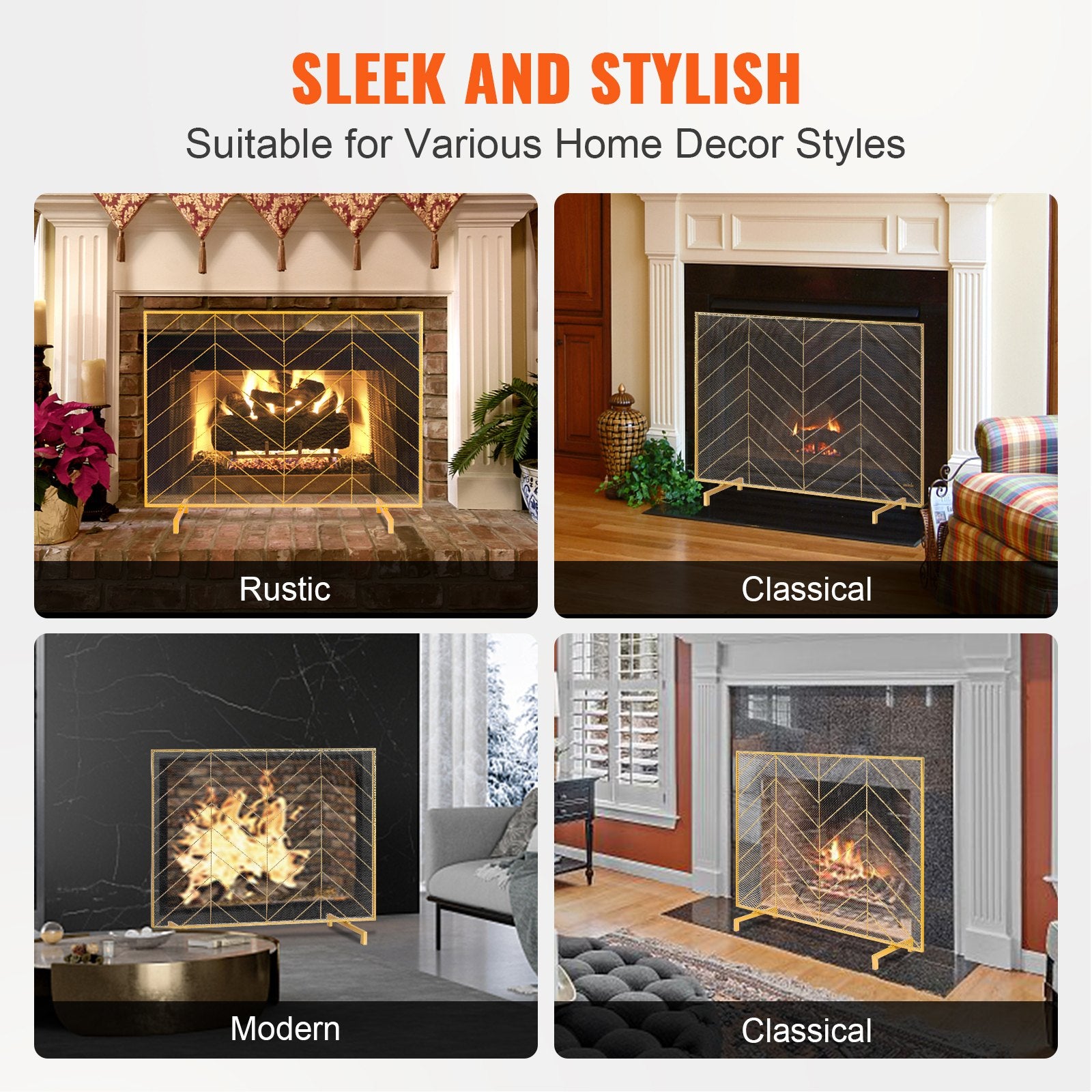 980x758MM Fireplace Screen 1-Panel Iron Mesh Spark Guard Modern Gold V952-BLMJSJY3545IAWNY0V0