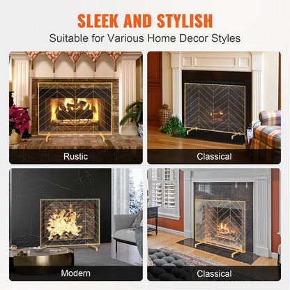 980x758MM Fireplace Screen 1-Panel Iron Mesh Spark Guard Modern Gold V952-BLMJSJY3545IAWNY0V0