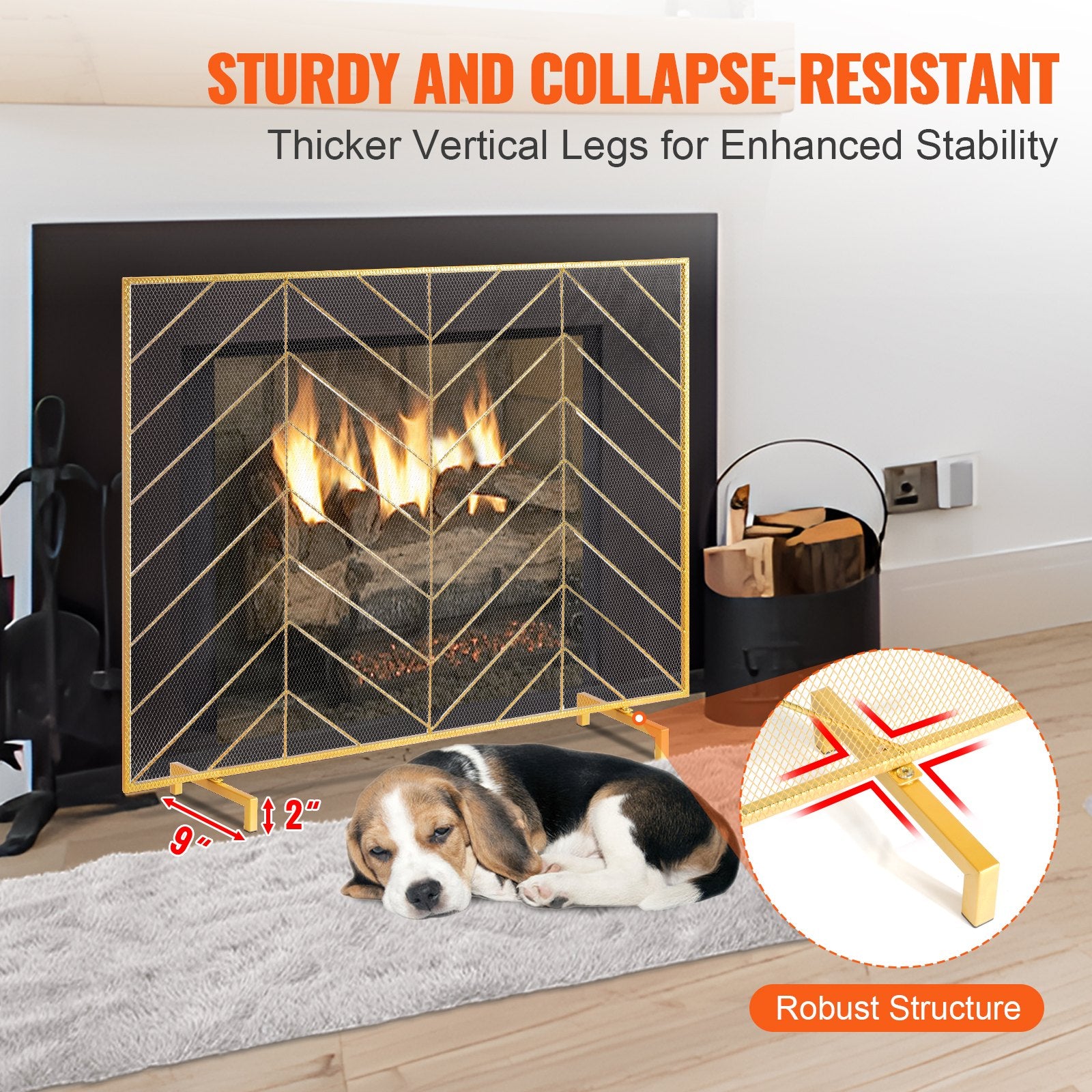980x758MM Fireplace Screen 1-Panel Iron Mesh Spark Guard Modern Gold V952-BLMJSJY3545IAWNY0V0