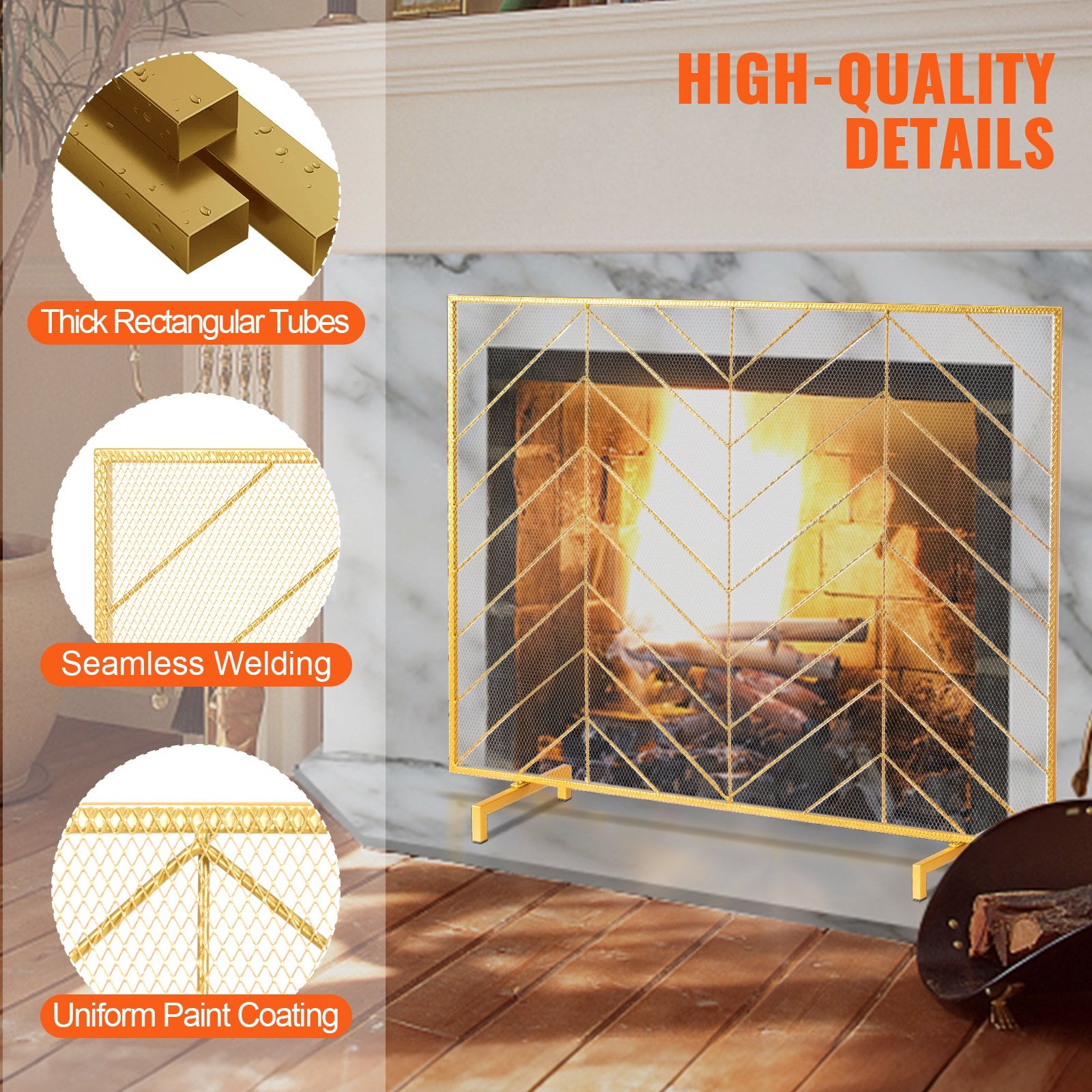 980x758MM Fireplace Screen 1-Panel Iron Mesh Spark Guard Modern Gold V952-BLMJSJY3545IAWNY0V0