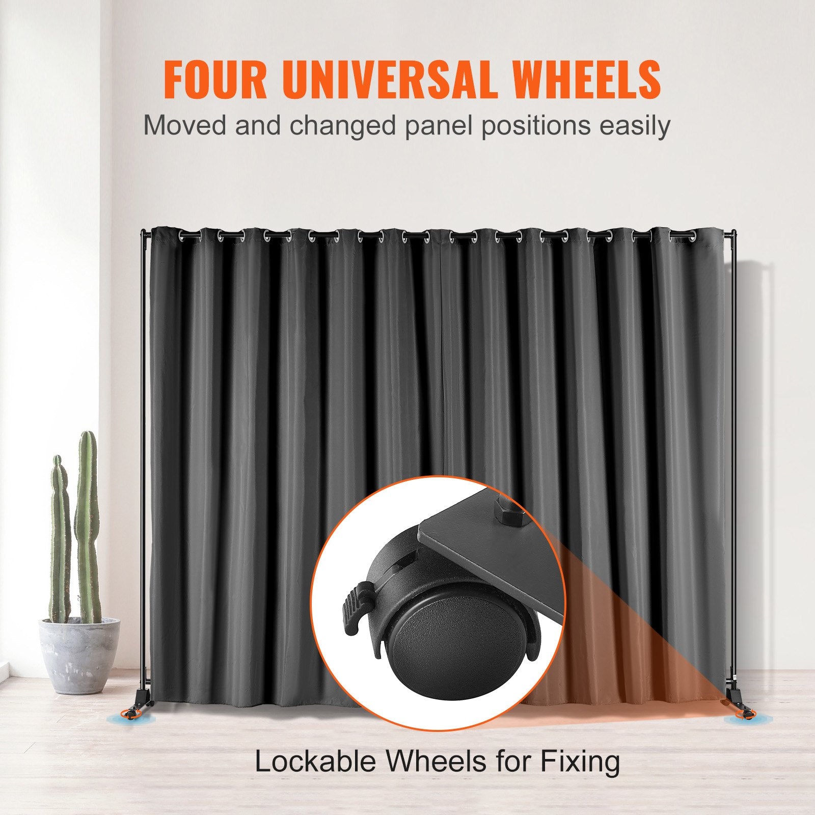 Room Divider, 8 ft x 10 ft (96 x 120inch) Portable Panel Room Divider with Wheels Curtain Divider Stand, Room V952-BLP196120INCHM4BSV0