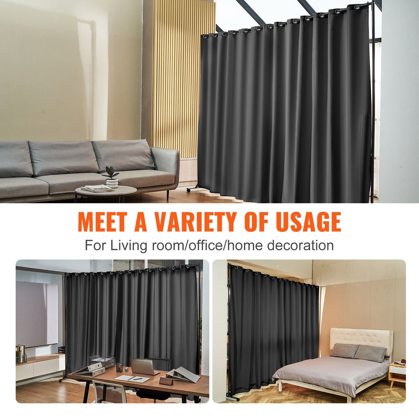 Room Divider, 8 ft x 10 ft (96 x 120inch) Portable Panel Room Divider with Wheels Curtain Divider Stand, Room V952-BLP196120INCHM4BSV0