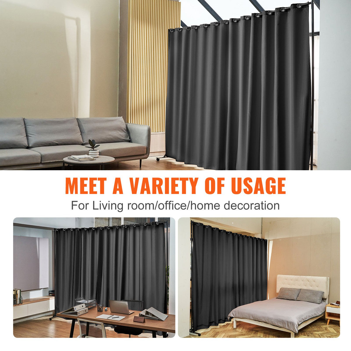 Room Divider, 8 ft x 10 ft (96 x 120inch) Portable Panel Room Divider with Wheels Curtain Divider Stand, Room V952-BLP196120INCHM4BSV0