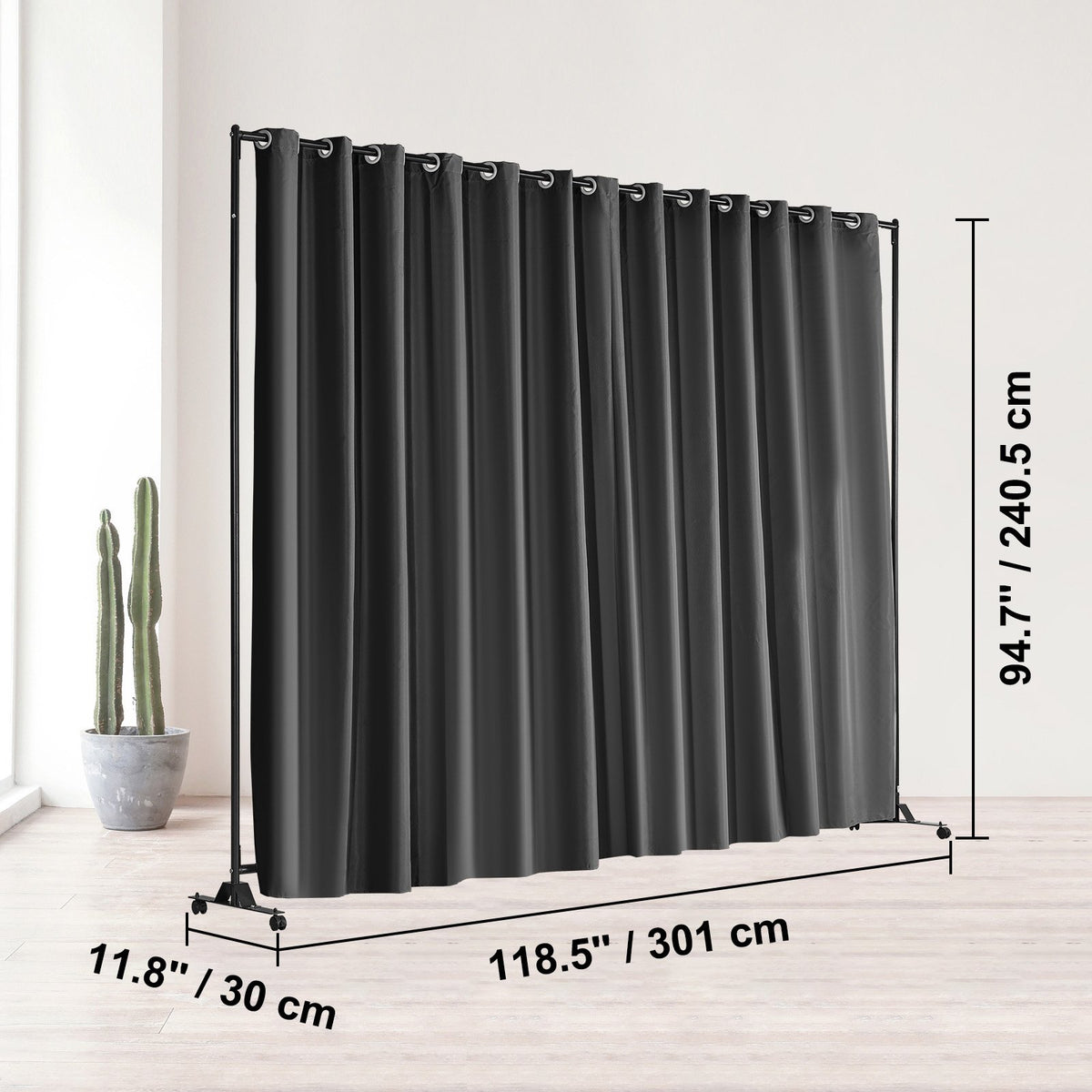 Room Divider, 8 ft x 10 ft (96 x 120inch) Portable Panel Room Divider with Wheels Curtain Divider Stand, Room V952-BLP196120INCHM4BSV0